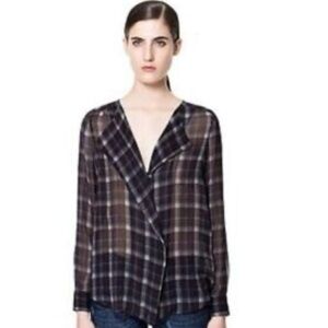 Zara Black Plaid Sheer Blouse
